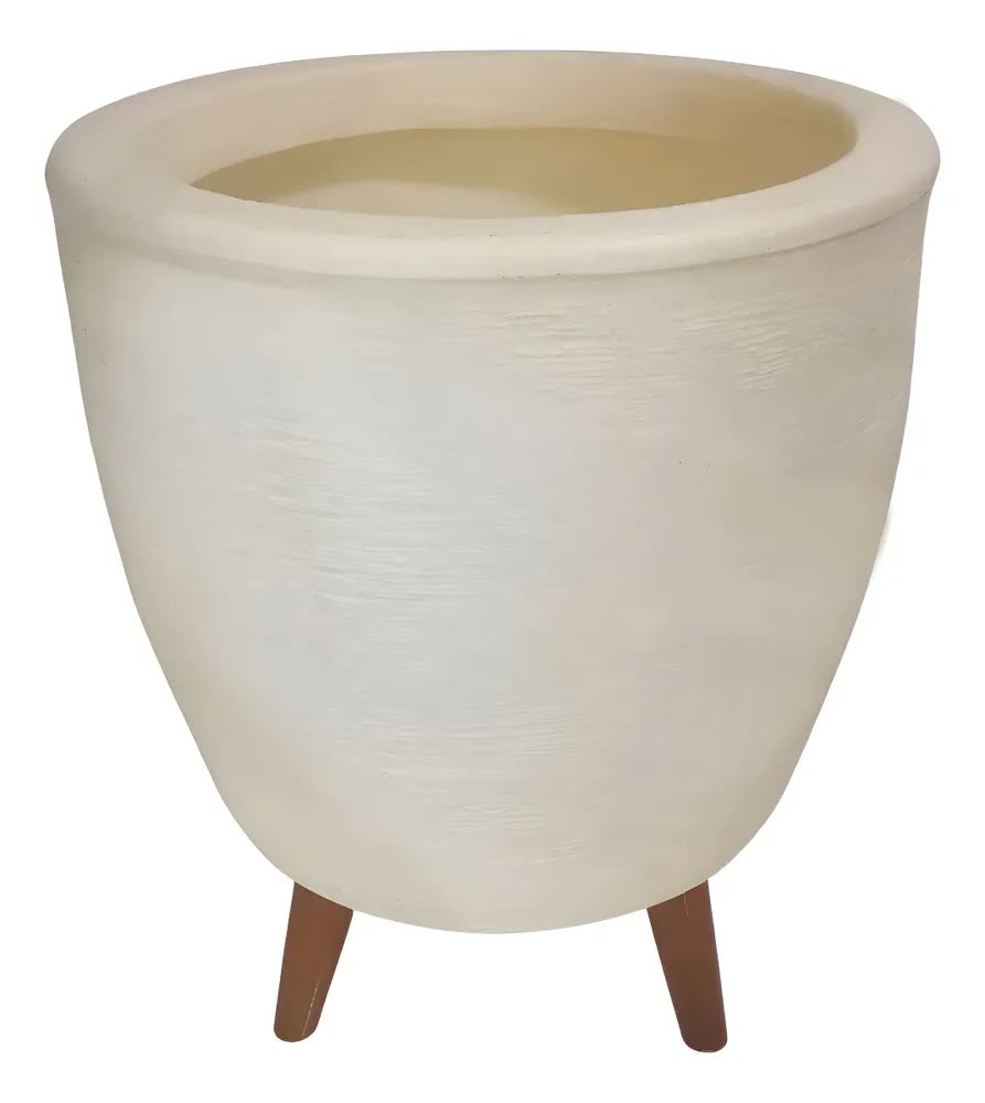 foto de Vaso Plantas Chão Tripé Madeira 30cm Polietileno Bege 7l