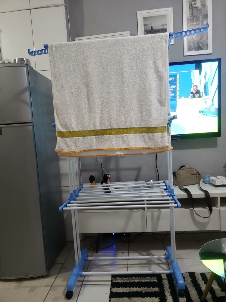 foto de Varal De Chão Grande De Roupas 3 Andares Dobrável Cor Azul Kontuz 170 cm