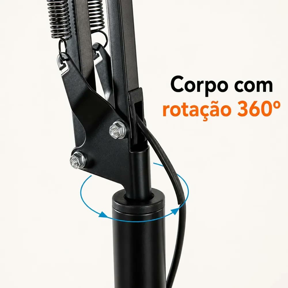 Luminária De Piso Dapon FL0BK Abajur Articulada Pedestal De Chão Cor Preto