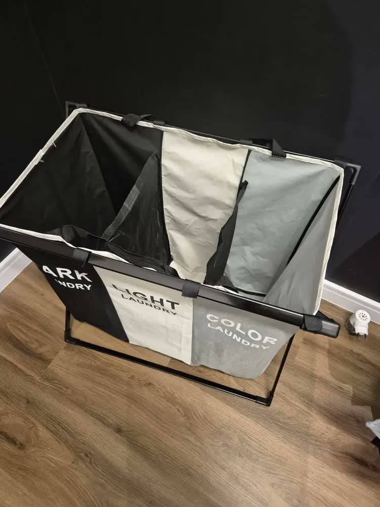 foto de Cesto Roupa Suja Dobrável 3 Compartimentos Meta Parts Alumínio Oxford