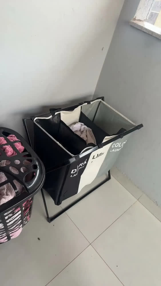 foto de Cesto Roupa Suja Dobrável 3 Compartimentos Meta Parts Alumínio Oxford