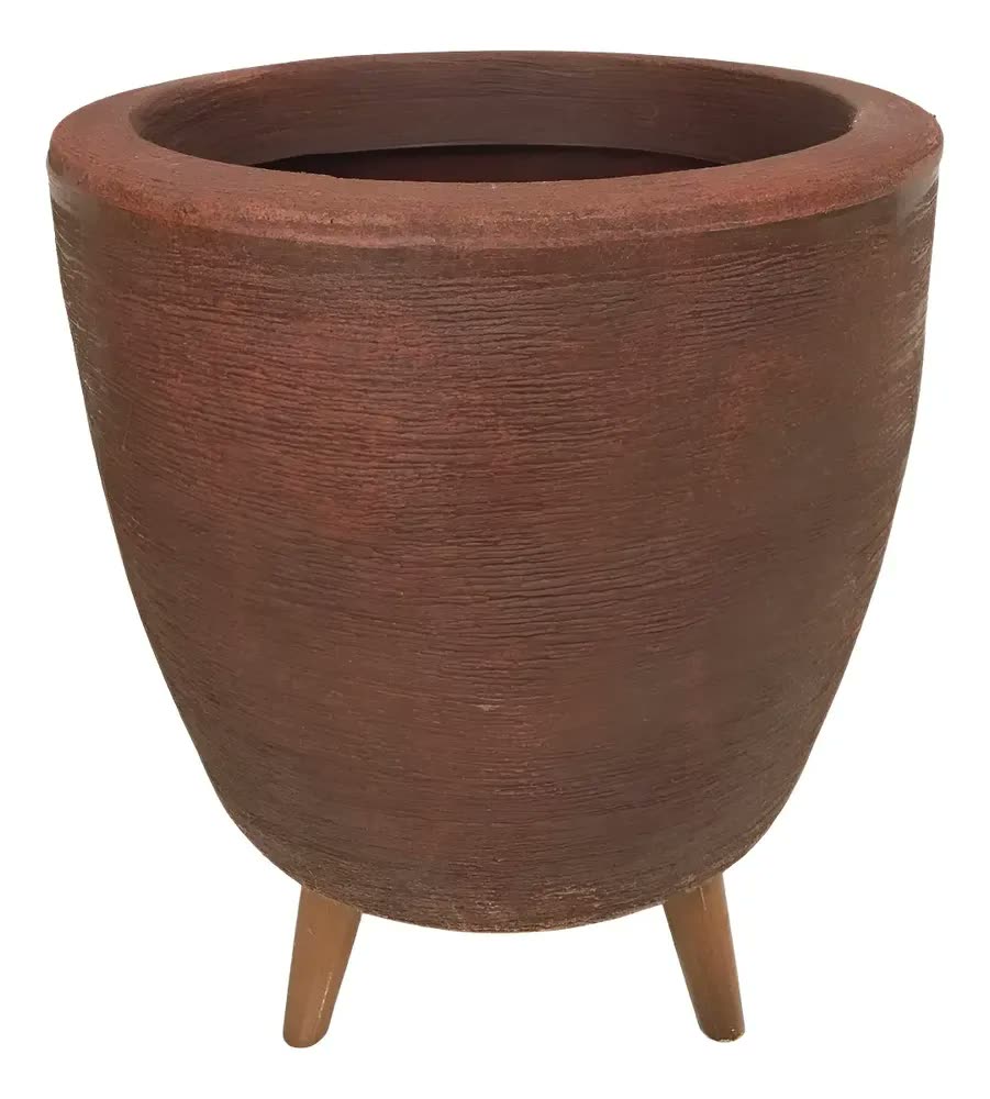 foto de Vaso Plantas Chão Tripé Madeira 30cm Polietileno Marrom 7L