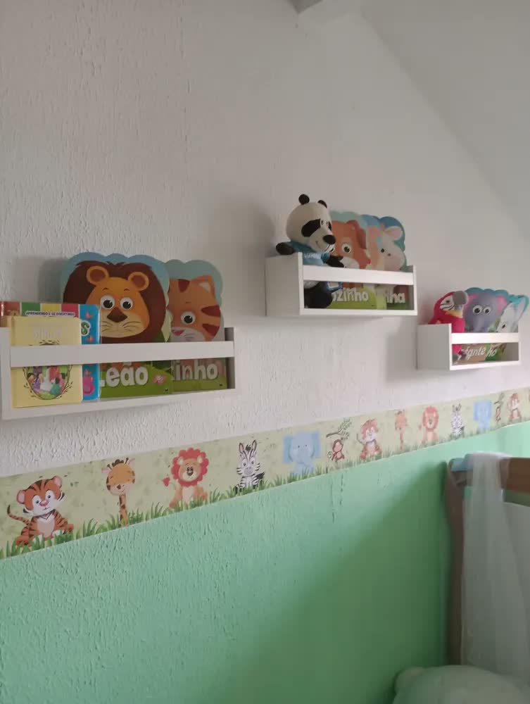 foto de Kit 2 Prateleira Suspenso 60cm Branco Madeira Para Livro Revista Parede Tio Do Mdf