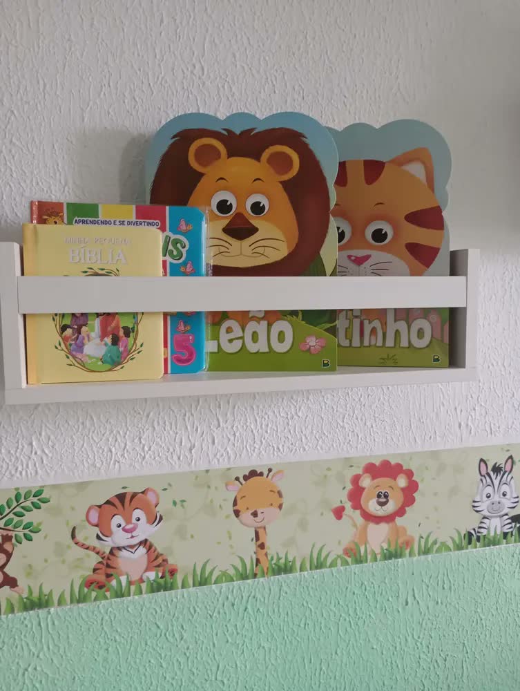 foto de Kit 2 Prateleira Suspenso 60cm Branco Madeira Para Livro Revista Parede Tio Do Mdf
