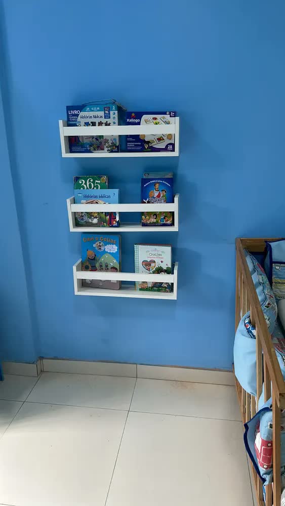 foto de Kit 2 Prateleira Suspenso 60cm Branco Madeira Para Livro Revista Parede Tio Do Mdf