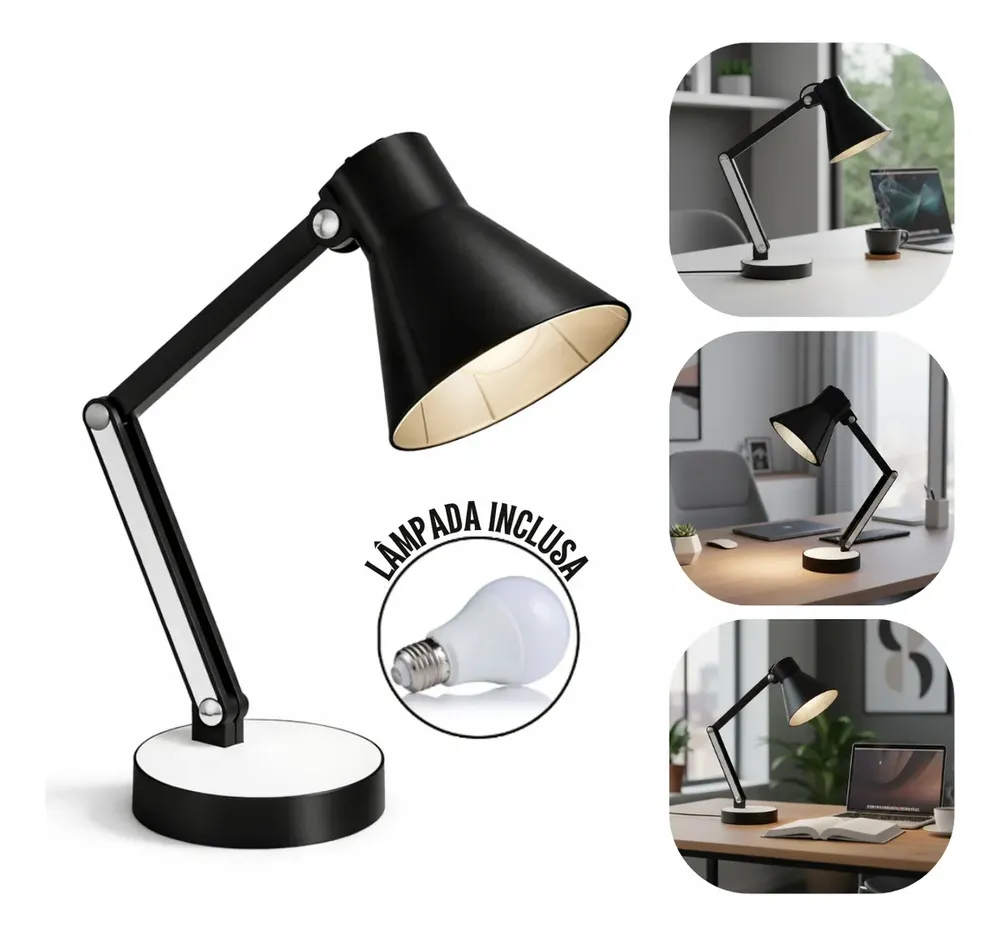 Luminaria Articulada Mesa Abajur Escritório Estudo Quarto Cor da estrutura Preto Marx Greg 3D