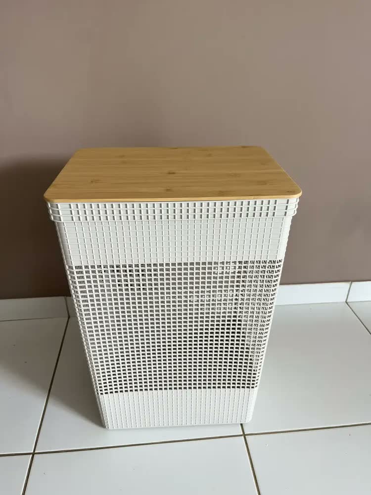 foto de Cesto Roupas Grid 49l Tampa Bambu Cg455bgf - Ou Cor Bege