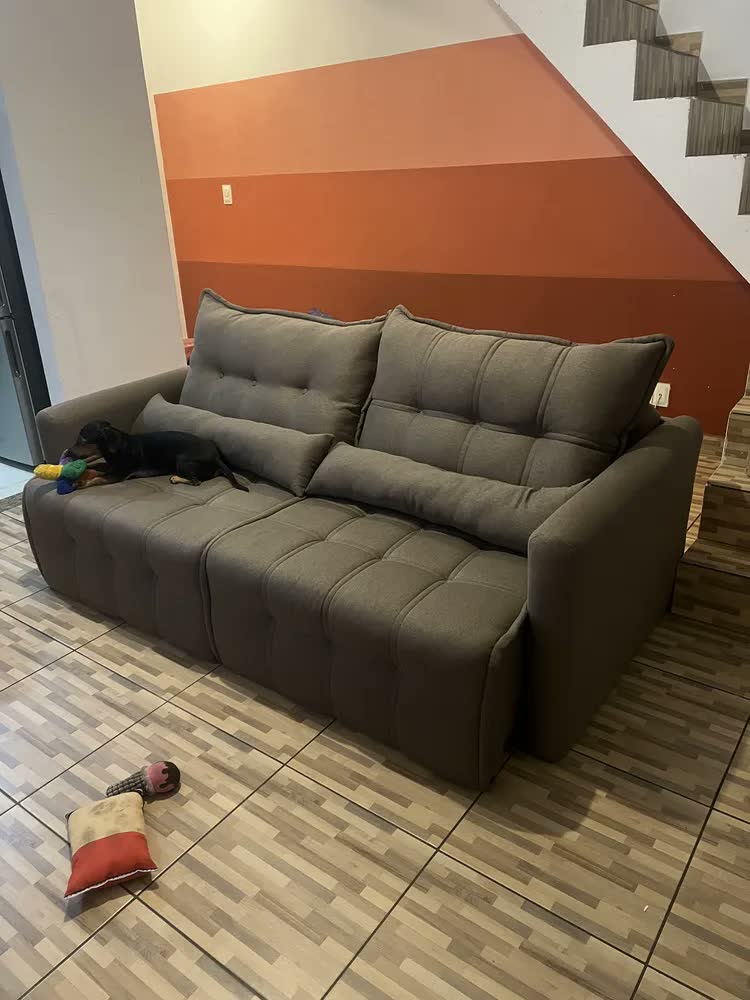 foto de Sofá Cama Retrátil Linho Com Rinheira Bom Pastor Innova Cor Linho bege