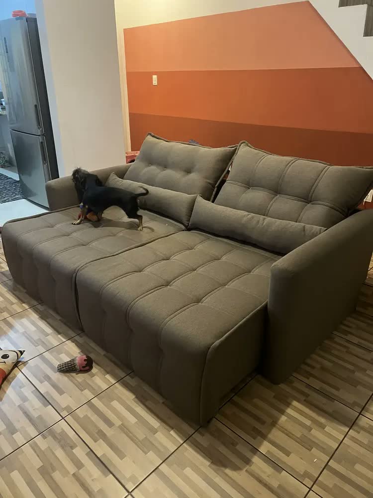 foto de Sofá Cama Retrátil Linho Com Rinheira Bom Pastor Innova Cor Linho bege