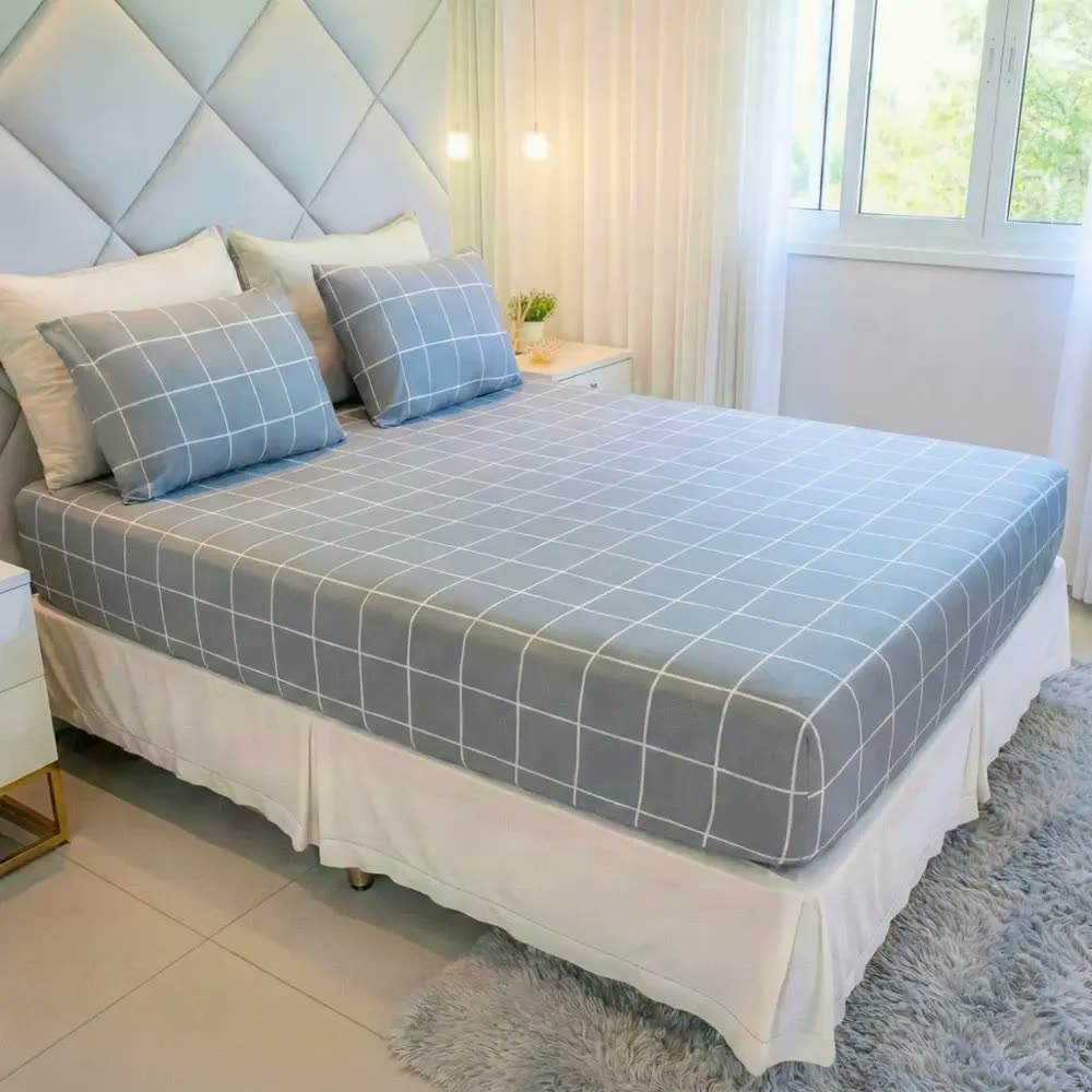 Jogo De Lençol Cama Queen Estampado Size 3 Peças Box Estampado com Elástico Malha 100% Algodão Cozzilar Toque Macio Hotel Pousada Modelo 15