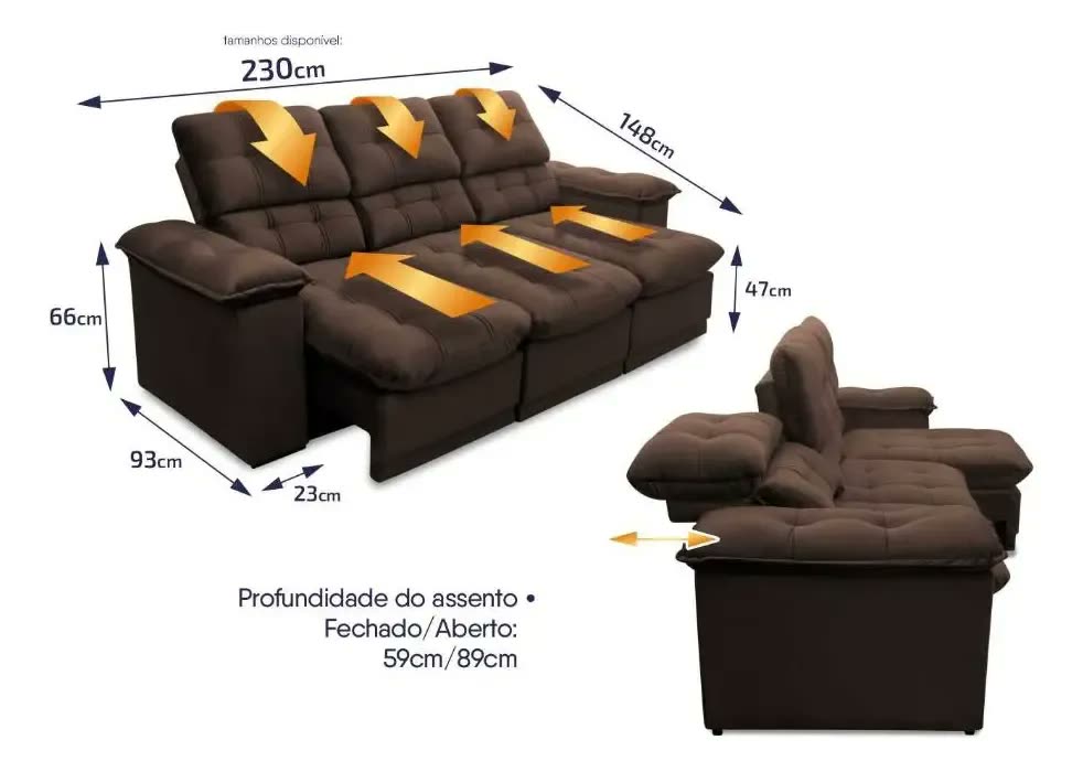 foto de Sofá Retrátil Reclinável Atenas 2,30m Suede Velut Marrom