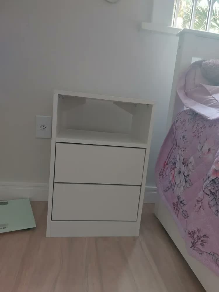 foto de Mesa De Cabeceira 40cm Branca com 1 Nicho e 2 Gavetas Para Lateral de Cama e Escritório