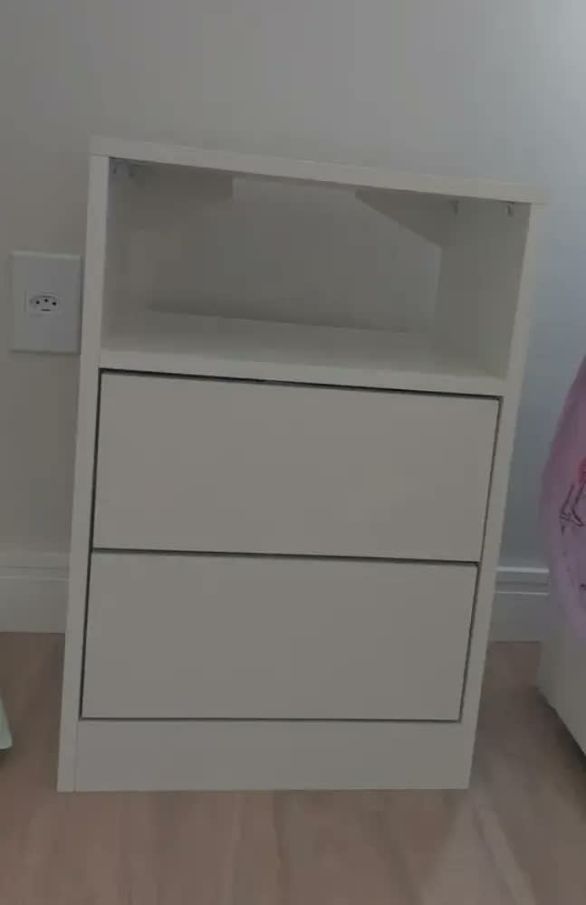 foto de Mesa De Cabeceira 40cm Branca com 1 Nicho e 2 Gavetas Para Lateral de Cama e Escritório
