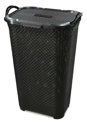 Cesto De Roupas Rattan Tampa Basculada C/ Alça 50l Cor Preto