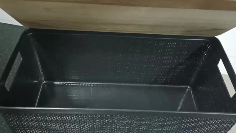 foto de Caixa Organizadora Quarto Cozinha Banheiro Multiuso Grande 7,4L Nitron Tampa Madeira Resistente Decoração Casa
