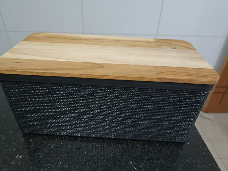 foto de Caixa Organizadora Quarto Cozinha Banheiro Multiuso Grande 7,4L Nitron Tampa Madeira Resistente Decoração Casa