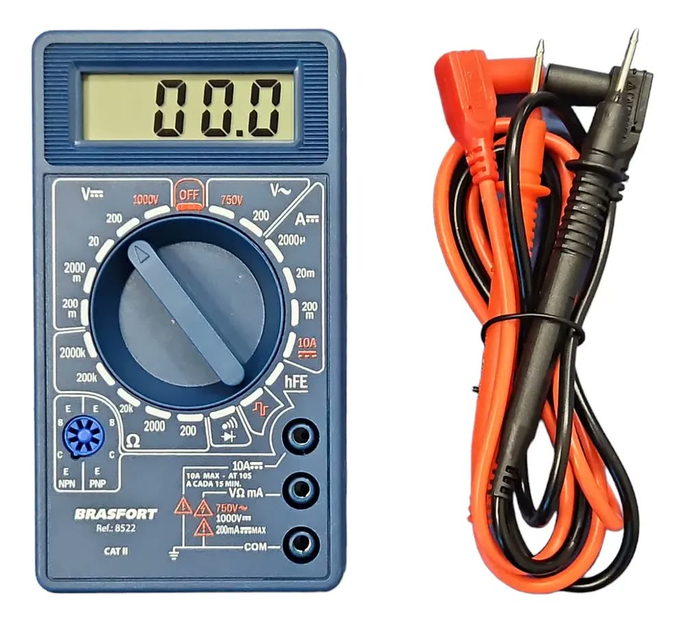 Multímetro Digital Profissional Portátil C/ Bip E Cabo Teste meter Brasfort 8522 / DT830B