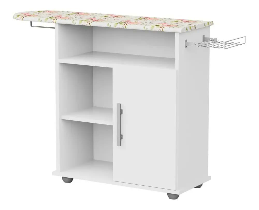 foto de Tabua de Passar Roupa Com Organizador Porta E Prateleiras Cor Branco