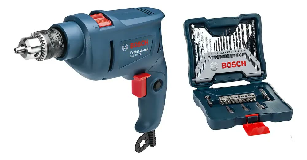 Furadeira De Impacto Bosch Gsb 450 Re 3/8 Pol 450w + Kit de Pontas e Brocas BOSCH X-Line 33 pçs