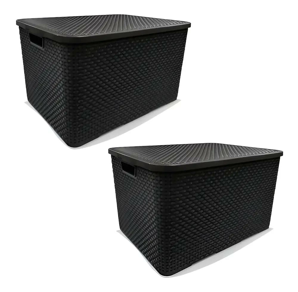 Kit 2 Caixas Organizadoras Rattan Preta 20 Litros