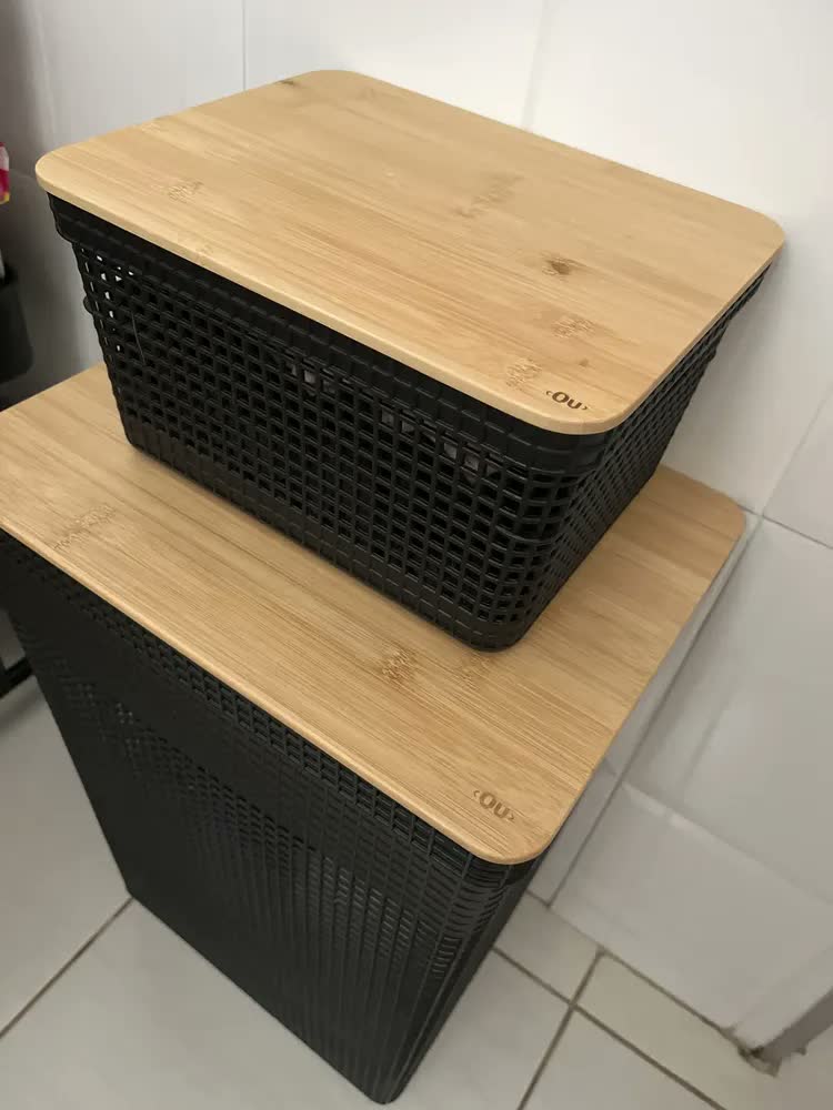 foto de Cesto Organizador Grid 8l Com Tampa Bambu Preto - Ou