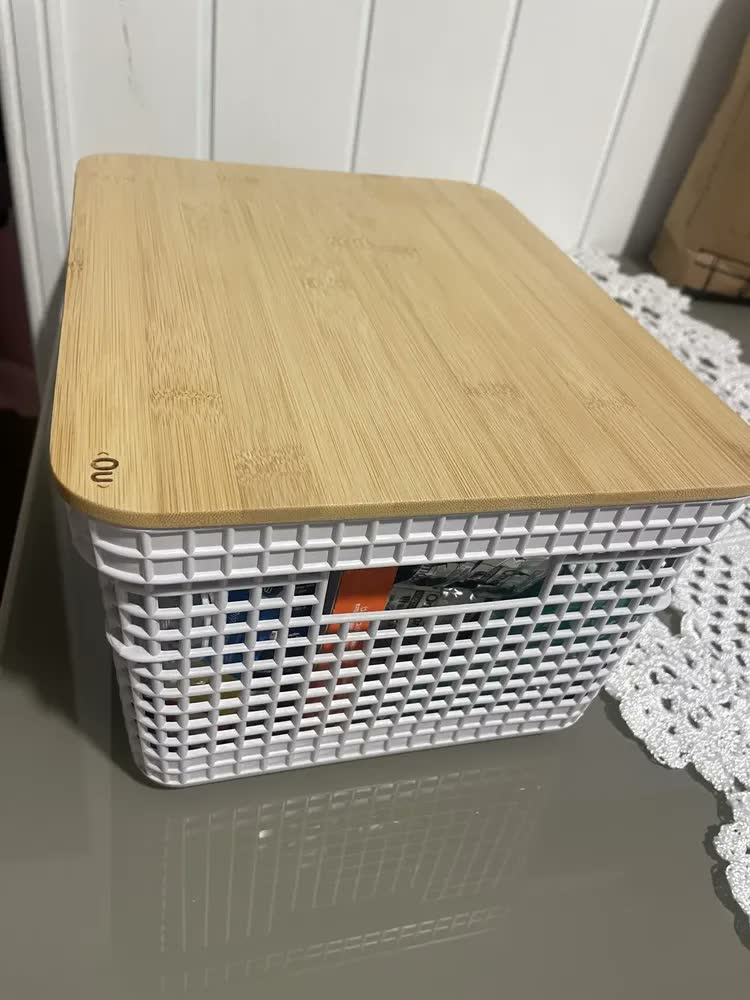 foto de Cesto Organizador Grid 8l Com Tampa Bambu Preto - Ou