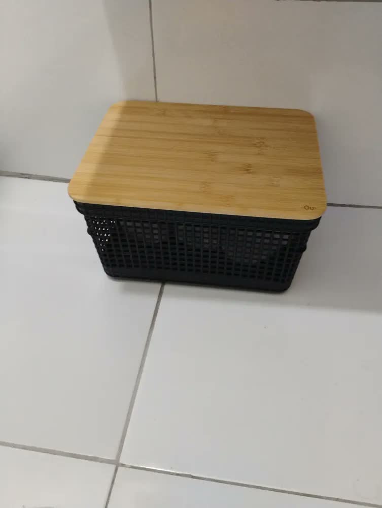 foto de Cesto Organizador Grid 8l Com Tampa Bambu Preto - Ou