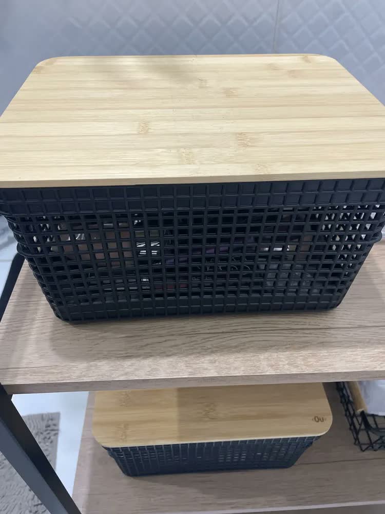 foto de Cesto Organizador Grid 8l Com Tampa Bambu Preto - Ou