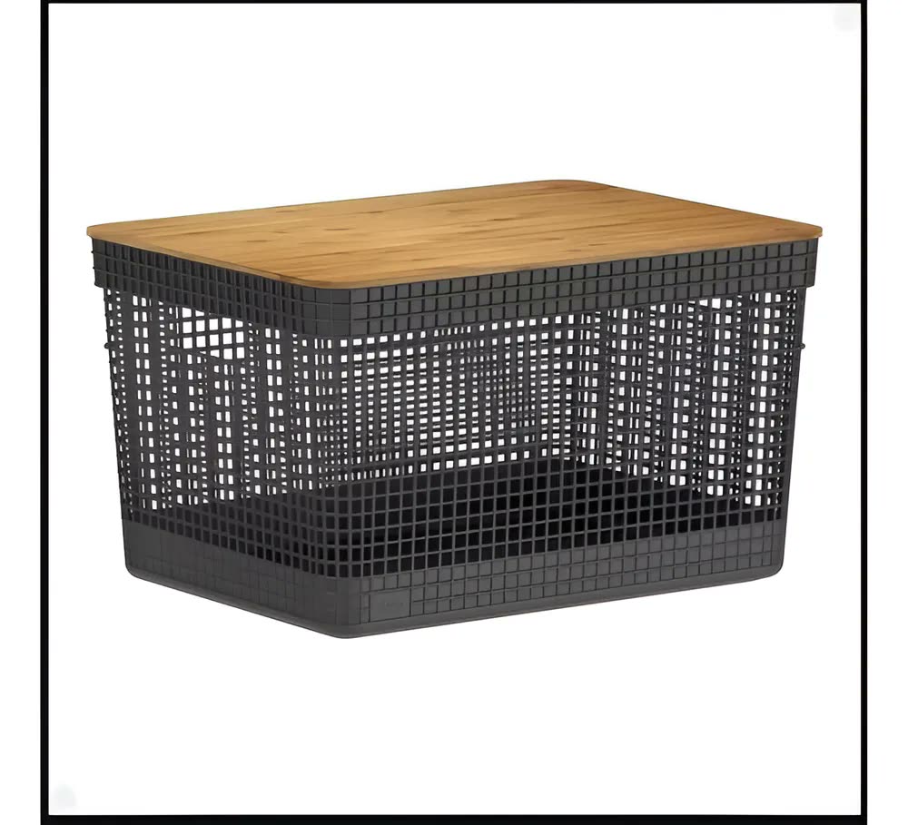 Cesto Organizador Grid 8l Com Tampa Bambu Preto - Ou