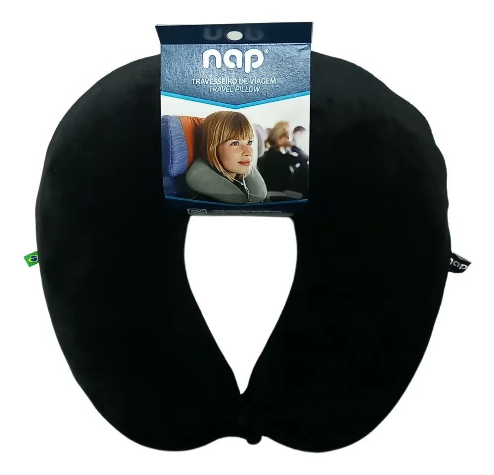Travesseiro para Viagem NAP Voyage Nasa Plush Preta Viscoelástico Pescoço