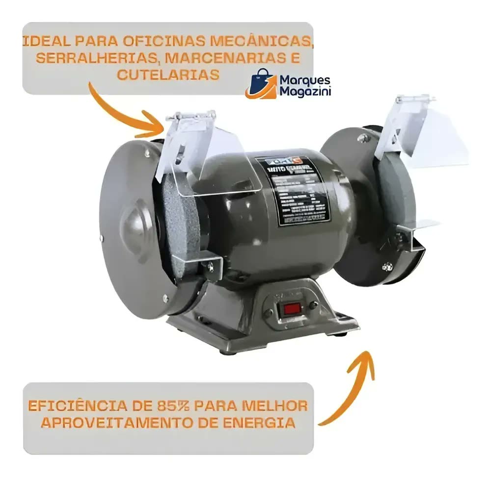 Moto Esmeril de Bancada FortG 6 Polegadas 360W Bivolt 2 Rebolos Cobre