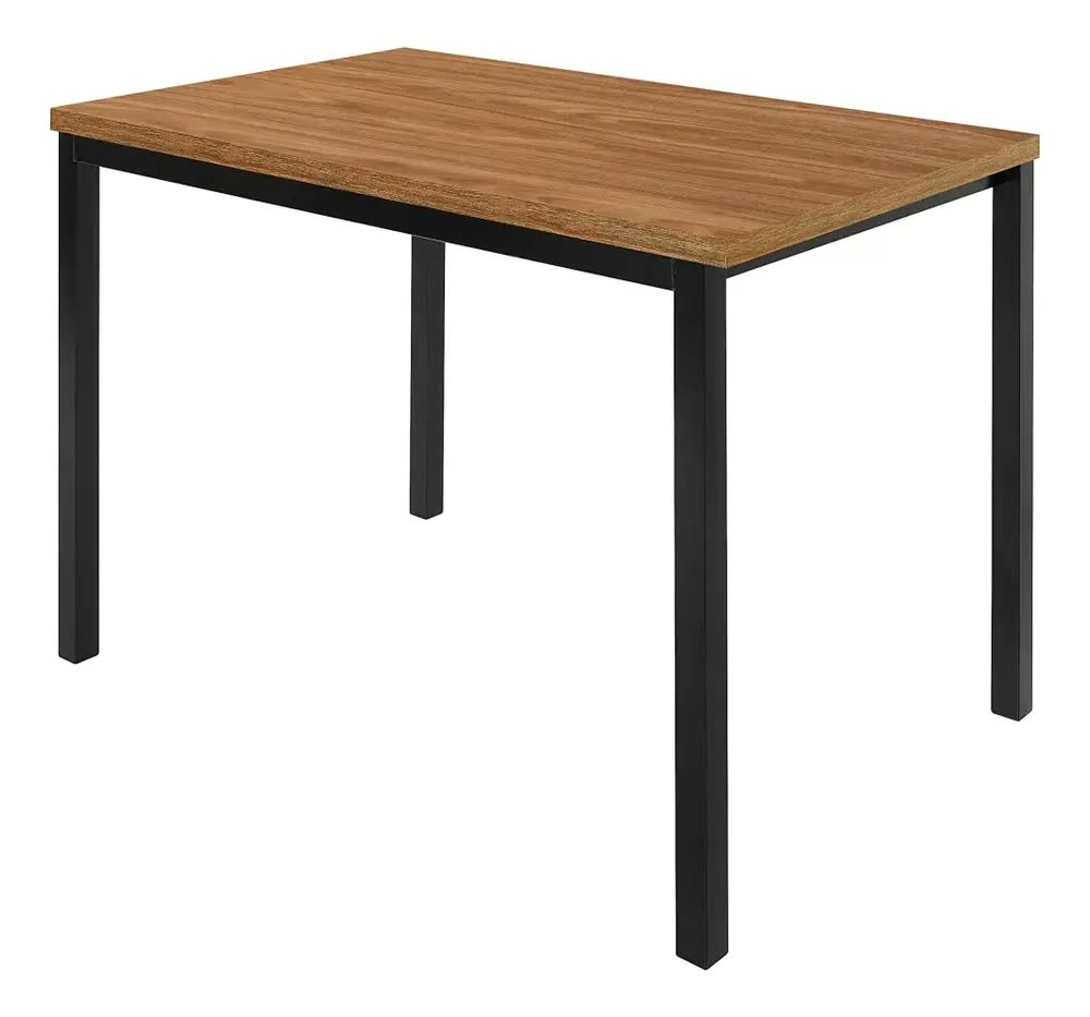 Mesa Jantar Ciplafe Flex Tubo Preto Fosco Tampo Madeira Amêndoa 1,10M 4 Lugares