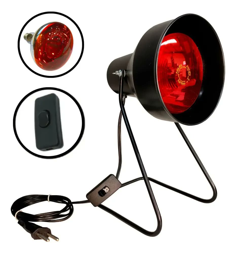 Suporte Fisioterapia Preto + Lâmpada Infravermelho 250w