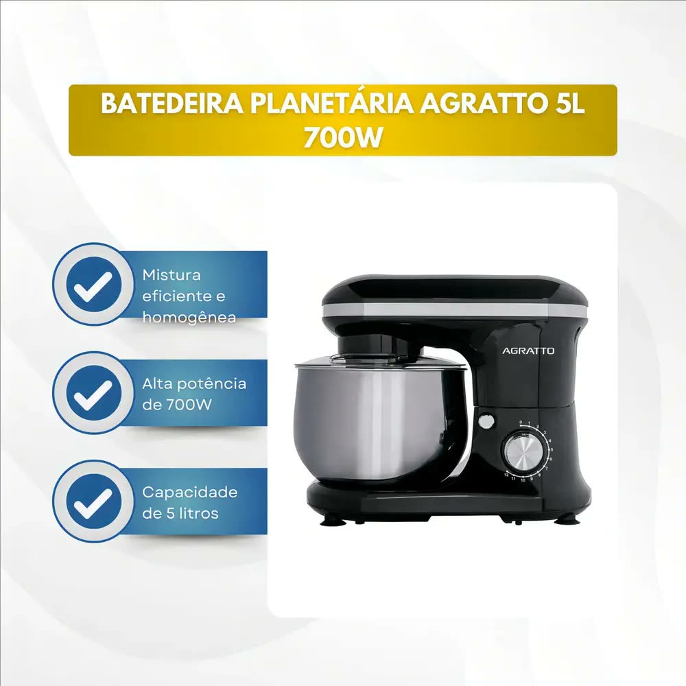 Batedeira Planetaria supremma ABPI1I-02 5L 700W Agratto