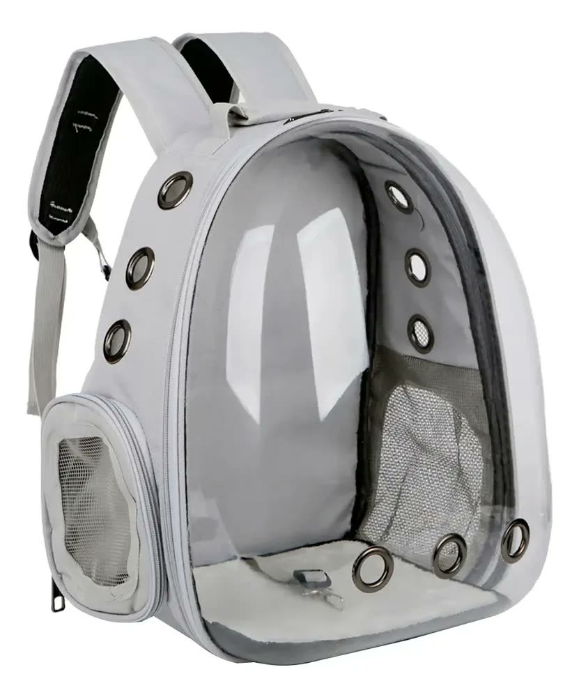 Mochila Pet Deko Visão 360 Cinza Transporte Gato Cão