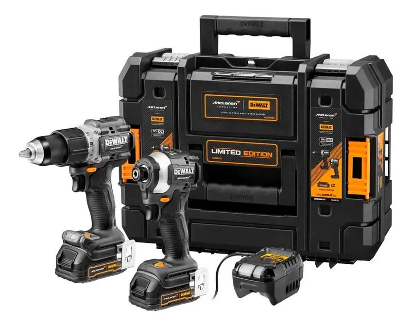 Parafusadeira e Furadeira 13mm DEWALT x McLAREN + Parafusadeira de Impacto 6,35 mm DCK200ME2GT Edição Limitada