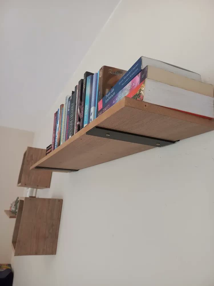 foto de 20cm - Mão Francesa Cantoneira Preta Invisível - Rio Design99 - Ferro Aço Suporte Para Prateleira Reforçada Resistente Industrial Madeira Bancada Estante s15