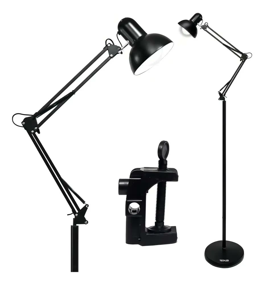 Techled Luminária De Chão Articulada 1,9m Abajur De Chão Escritório Cor Da Estrutura Preto