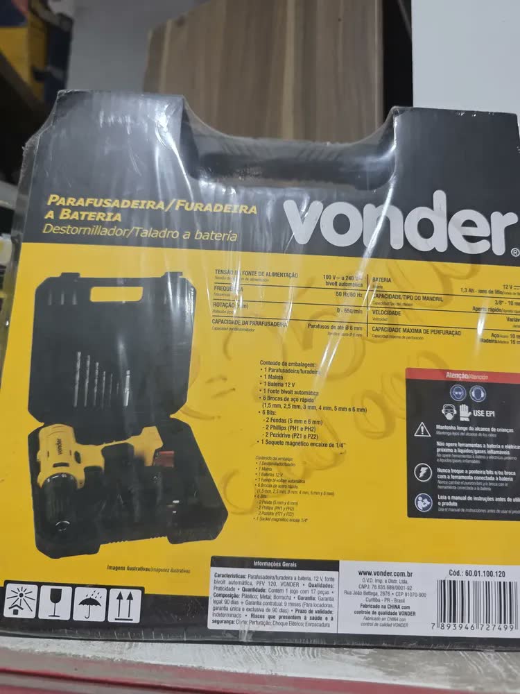 foto de Parafusadeira/furadeira Vonder Bateria 12v Fonte Bivolt Pfv120 Cor Amarelo