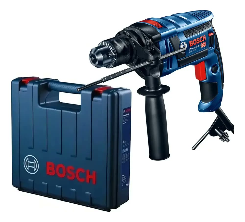 Furadeira martelete parafusadeira elétrica de 13mm Bosch GSB 16 RE 850W + acessório com maleta de transporte