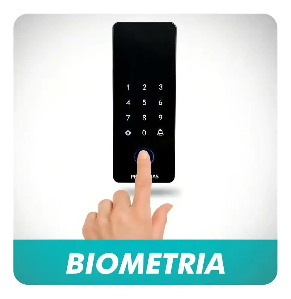 Fechadura Digital Biométrica Primebras Athenas Porta Madeira Preto