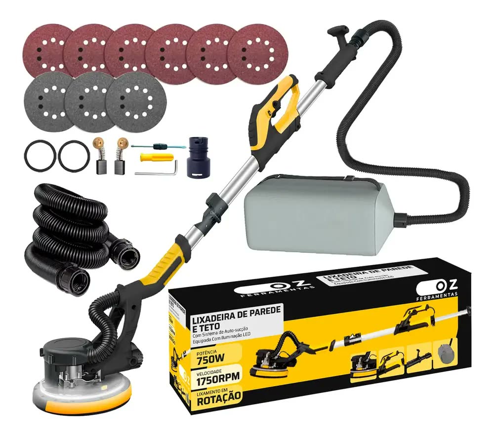 Lixadeira De Parede, Teto E Drywall Profissional Com Led Cor Preto Frequência 60Hz