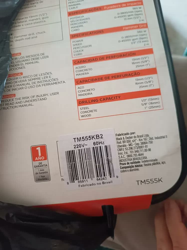 foto de Furadeira De Impacto 1/2 550w Tm555k Maleta Black Decker Cor Vermelha e Preta