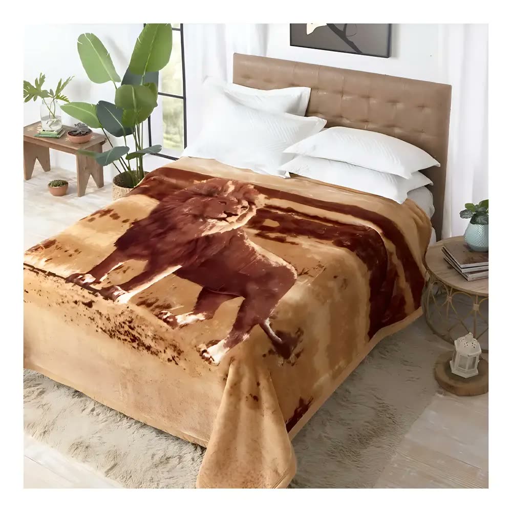 Cobertor Casal Raschel Leão Jolitex Ternille Cor Marrom