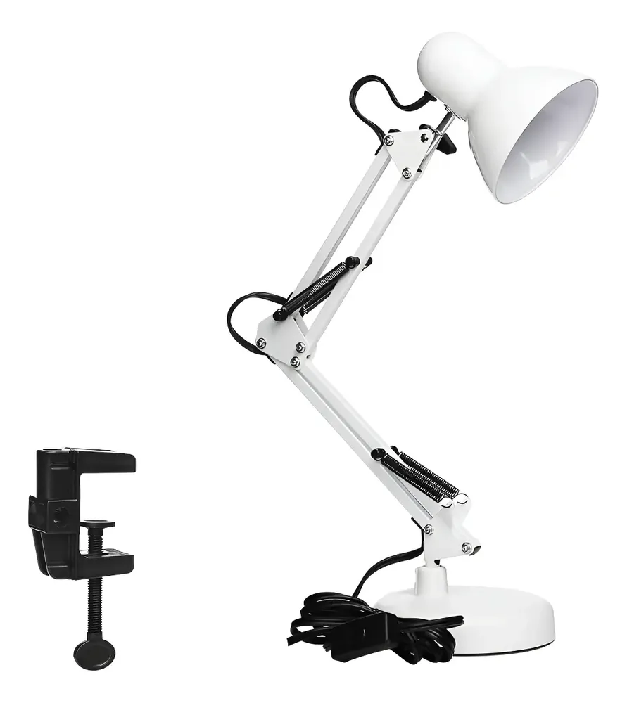Luminária De Mesa Dapon AT-1002 Articulada Abajur Modelo Pixar Com Base e Garra Cor Branca