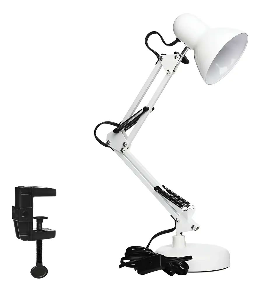 Luminária De Mesa Dapon AT-1002 Articulada Abajur Modelo Pixar Com Base e Garra Cor Branca