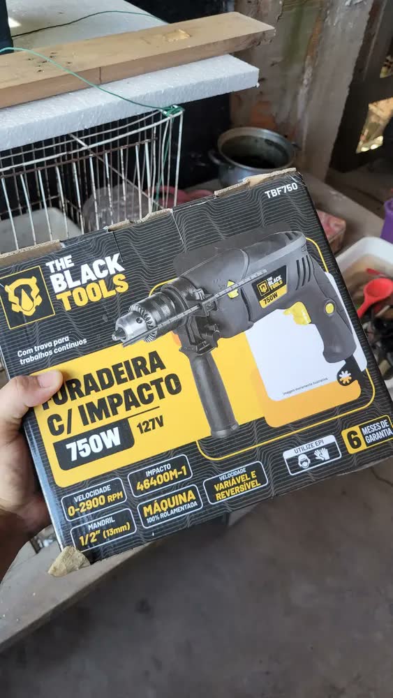 foto de Furadeira De Impacto Profissional 1/2 Pol 13mm 750w Tbf750 Função Reversa Controle de Velocidade 220V The Black Tools
