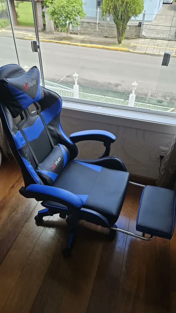 foto de Cadeira Gamer Profissional Reclinável Apoio De Pés X-ray branco