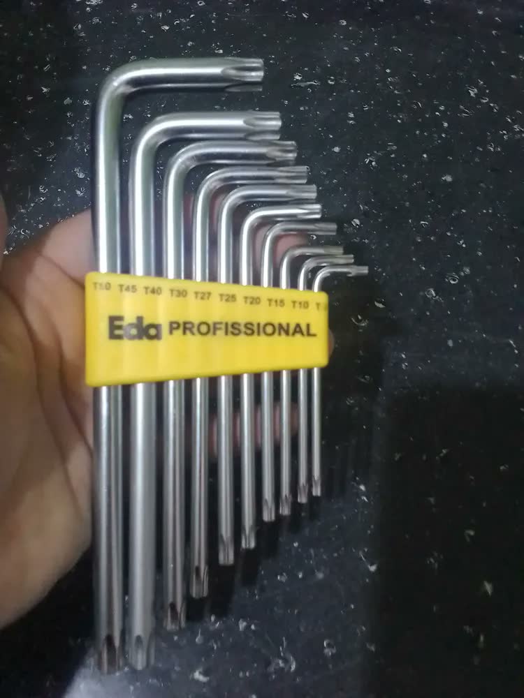 foto de Jogo Chave Torx L Aço Eda 10 Peças T9 a T50 Longa Amarelo