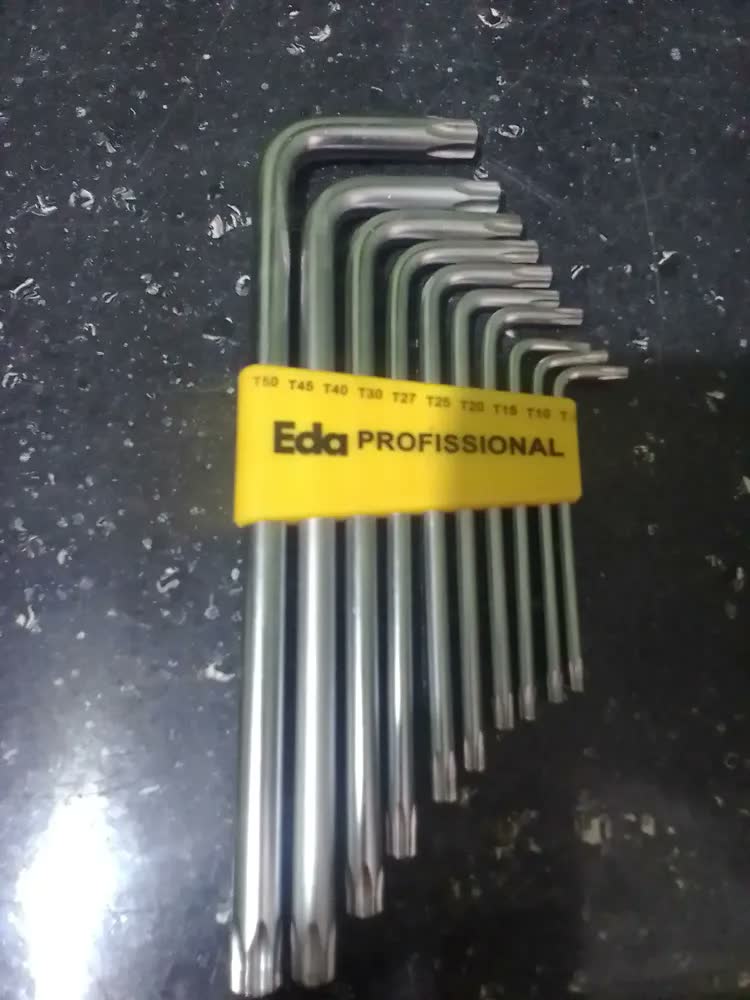 foto de Jogo Chave Torx L Aço Eda 10 Peças T9 a T50 Longa Amarelo